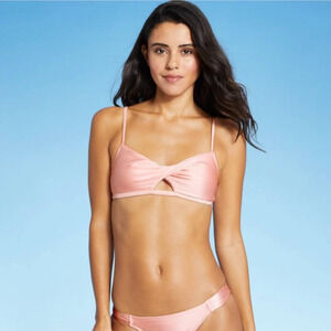 Juniors Metallic Twist Front Bralette Bikini Top Light Pink Med Teen Swimwear